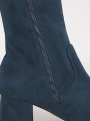 JD Williams Blue Wide Fit Low Block Heel Knee High Sock Boots In Curvy Calf - Image 4 of 4