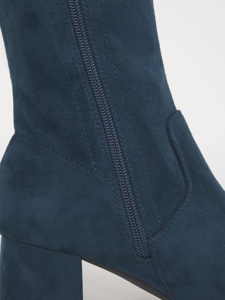 JD Williams Blue Wide Fit Low Block Heel Knee High Sock Boots In Curvy Calf - Image 4 of 4 JD Williams Blue Wide Fit Low Block Heel Knee High Sock Boots In Curvy Calf - Image 4 of 4