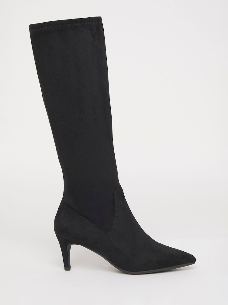 JD Williams Black Extra Wide Fit Kitten Heel Knee High Sock Boots In Curvy Calf - Image 2 of 4 JD Williams Black Extra Wide Fit Kitten Heel Knee High Sock Boots In Curvy Calf - Image 2 of 4