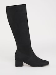 JD Williams Black Extra Wide Fit Low Block Heel Knee High Sock Boots In Standard Calf - Image 2 of 4