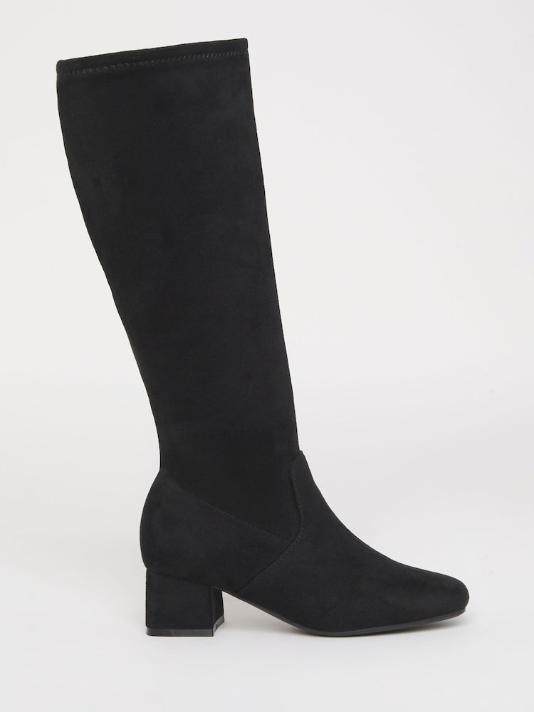 JD Williams Black Extra Wide Fit Low Block Heel Knee High Sock Boots In Standard Calf - Image 2 of 4