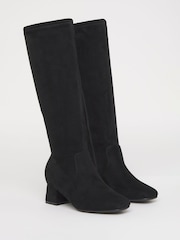 JD Williams Black Extra Wide Fit Low Block Heel Knee High Sock Boots In Standard Calf - Image 3 of 4