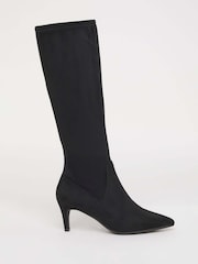 JD Williams Black Wide Fit Kitten Heel Knee High Sock Boots In Curvy Calf - Image 2 of 4