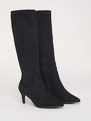 JD Williams Black Wide Fit Kitten Heel Knee High Sock Boots In Curvy Calf - Image 3 of 4
