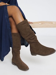 JD Williams Brown Wide Fit Knee High Ruched Boots In Standard Calf - Image 1 of 4