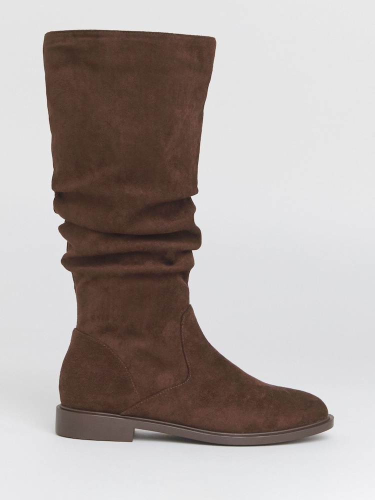 JD Williams Brown Wide Fit Knee High Ruched Boots In Standard Calf - Image 2 of 4 JD Williams Brown Wide Fit Knee High Ruched Boots In Standard Calf - Image 2 of 4
