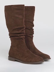 JD Williams Brown Wide Fit Knee High Ruched Boots In Standard Calf - Image 3 of 4