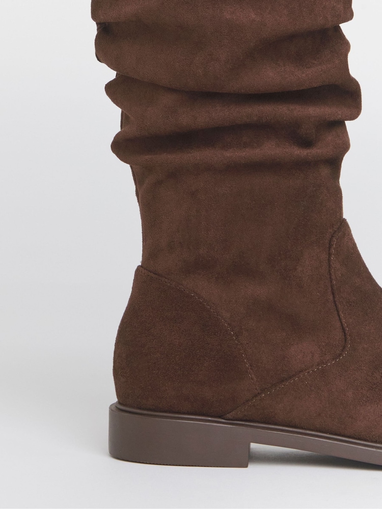 JD Williams Brown Wide Fit Knee High Ruched Boots In Standard Calf - Image 4 of 4 JD Williams Brown Wide Fit Knee High Ruched Boots In Standard Calf - Image 4 of 4