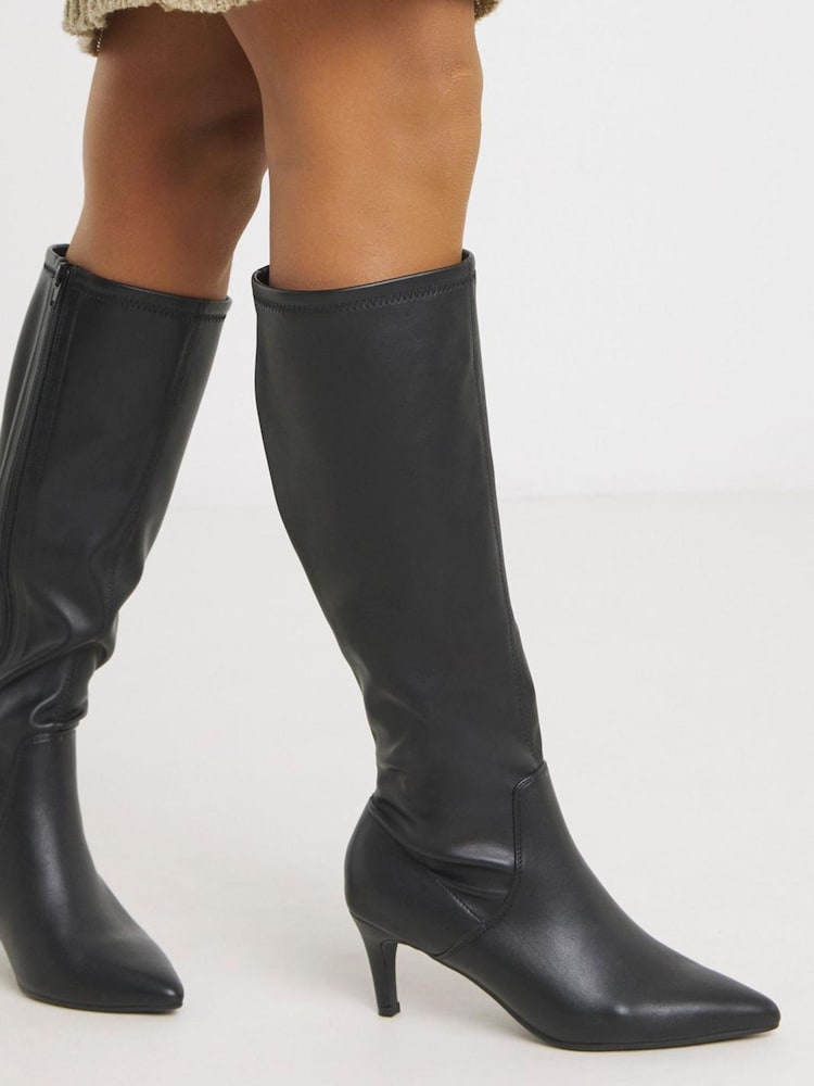 JD Williams Black Extra Wide Fit Kitten Heel Knee High Sock Boots In Standard Calf - Image 1 of 4 JD Williams Black Extra Wide Fit Kitten Heel Knee High Sock Boots In Standard Calf - Image 1 of 4