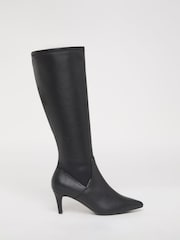 JD Williams Black Extra Wide Fit Kitten Heel Knee High Sock Boots In Standard Calf - Image 2 of 4