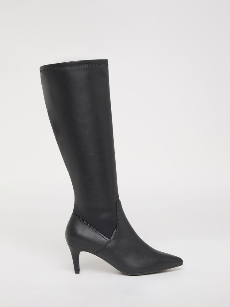 JD Williams Black Extra Wide Fit Kitten Heel Knee High Sock Boots In Standard Calf - Image 2 of 4 JD Williams Black Extra Wide Fit Kitten Heel Knee High Sock Boots In Standard Calf - Image 2 of 4