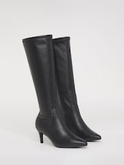 JD Williams Black Extra Wide Fit Kitten Heel Knee High Sock Boots In Standard Calf - Image 3 of 4