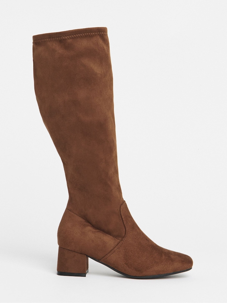 JD Williams Brown Standard Fit Low Block Heel Knee High Sock Boots In Standard Calf - Image 1 of 3