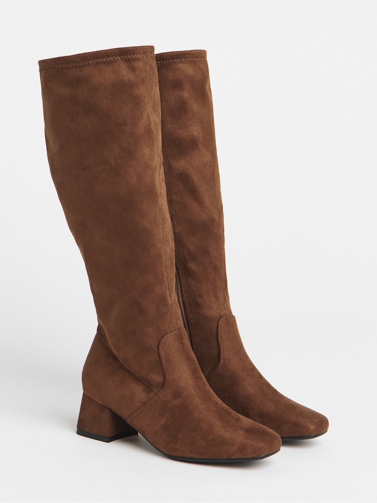 JD Williams Brown Standard Fit Low Block Heel Knee High Sock Boots In Standard Calf - Image 2 of 3