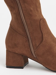 JD Williams Brown Standard Fit Low Block Heel Knee High Sock Boots In Standard Calf - Image 3 of 3