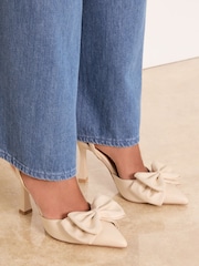 Lipsy Cream Wide Fit Bow Detail Two Part High Stiletto Heel Occasion Court Shoes - Image 4 of 5