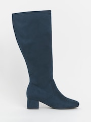 JD Williams Blue Wide Fit Low Block Heel Knee High Sock Boots In Standard Calf - Image 2 of 4