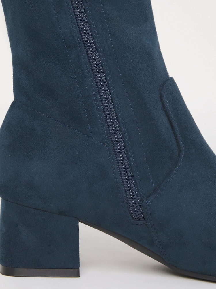 JD Williams Blue Wide Fit Low Block Heel Knee High Sock Boots In Standard Calf - Image 4 of 4