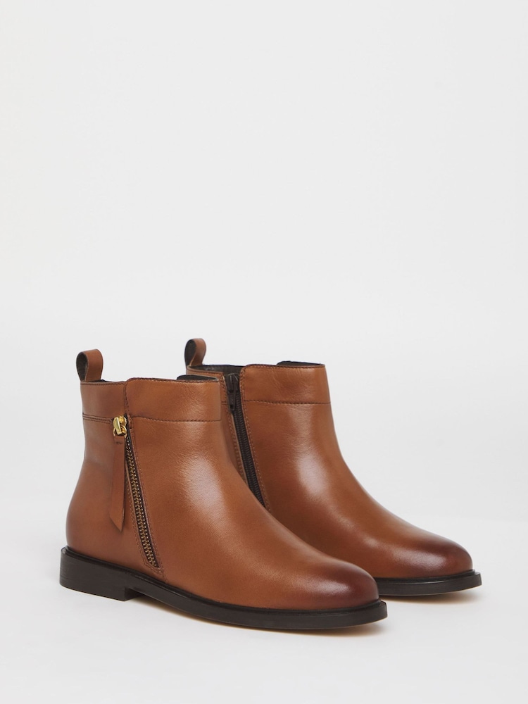 JD Williams Brown Wide Fit Side Zip Leather Ankle Boots - Image 1 of 4
