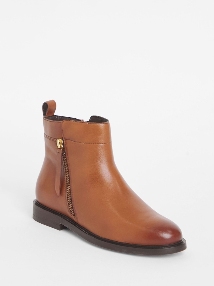 JD Williams Brown Wide Fit Side Zip Leather Ankle Boots - Image 2 of 4