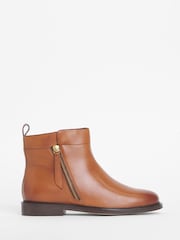 JD Williams Brown Wide Fit Side Zip Leather Ankle Boots - Image 3 of 4