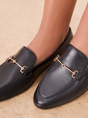 Lipsy Black Faux Leather Almond Toe Snaffle Workwear Loafers - Image 3 of 4