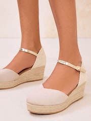 Lipsy Taupe Standard Fit Faux Suede Two Part Espadrille Wedges - Image 4 of 5