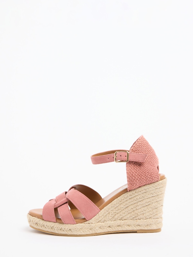 Lipsy Pink Standard Fit Woven Strap Heeled Espadrille Wedges - Image 5 of 5