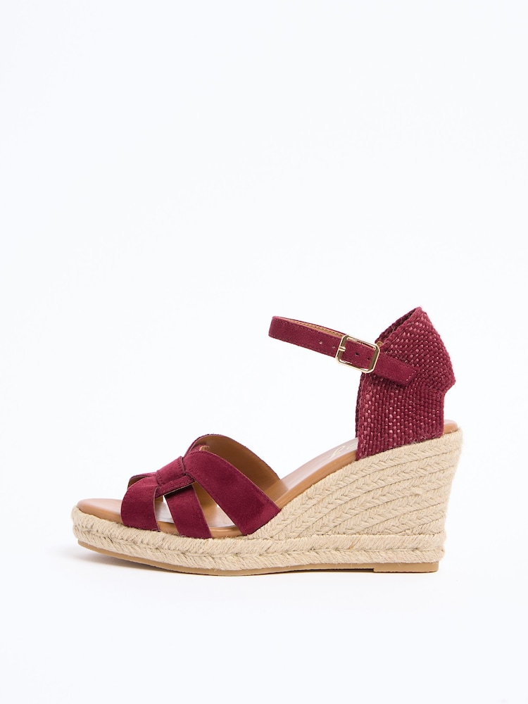 Lipsy Burgundy Red Standard Fit Woven Strap Heeled Espadrille Wedges - Image 5 of 5