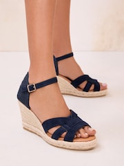 Lipsy Navy Standard Fit Woven Strap Heeled Espadrille Wedges - Image 1 of 5