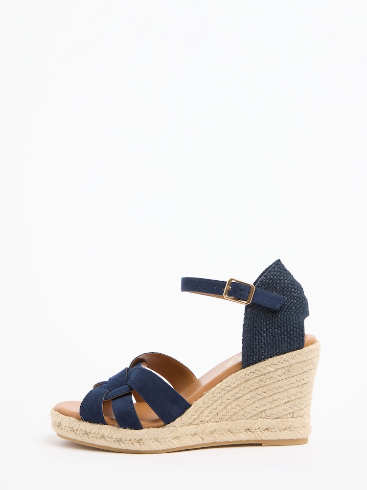 Lipsy Navy Standard Fit Woven Strap Heeled Espadrille Wedges - Image 5 of 5