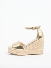 Lipsy Gold Standard Fit Black Canvas Peep Toe Heeled Espadrille Wedge Sandals - Image 5 of 5