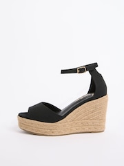 Lipsy Black Standard Fit Canvas Peep Toe Heeled Espadrille Wedge Sandals - Image 5 of 5