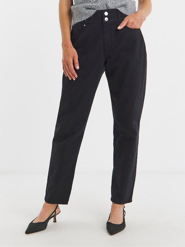 JD Williams Black Elasticated Waist Lightweight Denim Tapered Jeans - Image 1 of 4