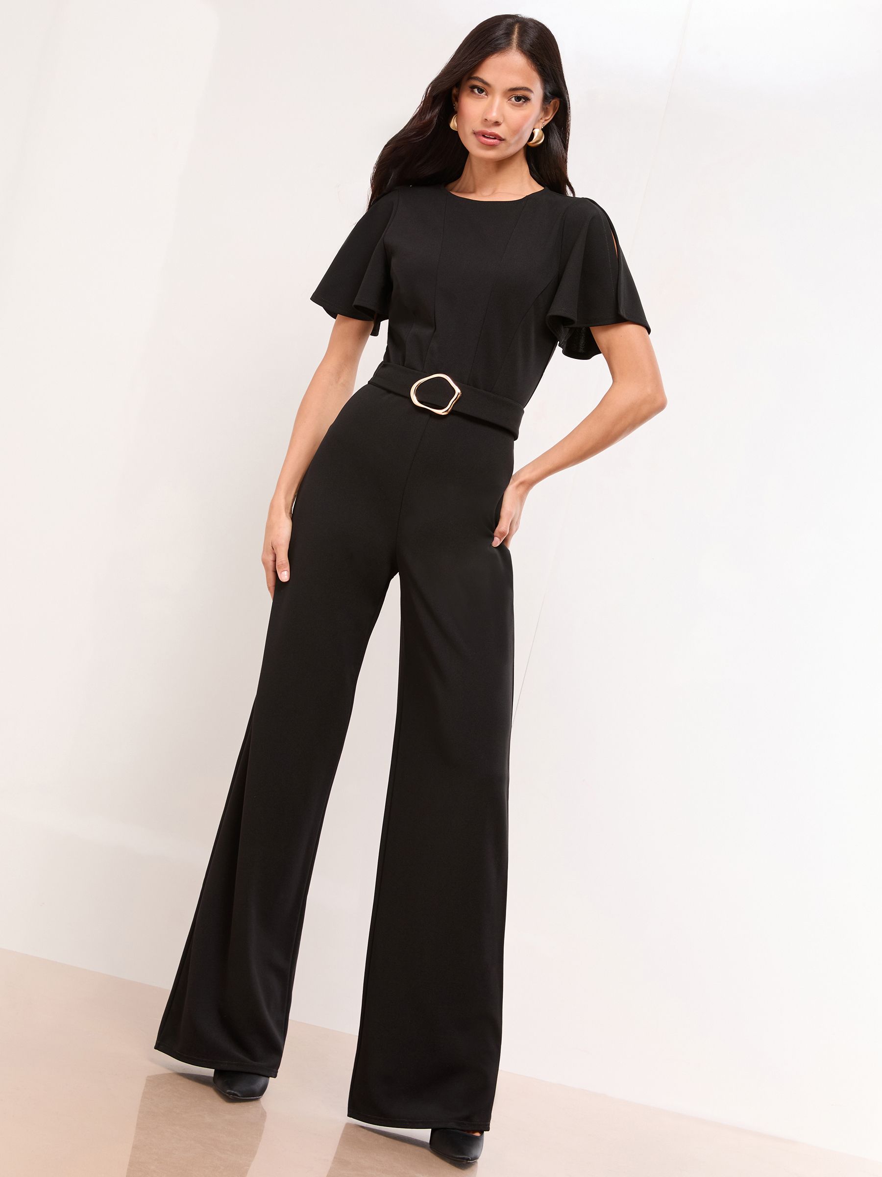 Buy Lipsy Black Hardware Belted Short Sleeve Jumpsuit from the