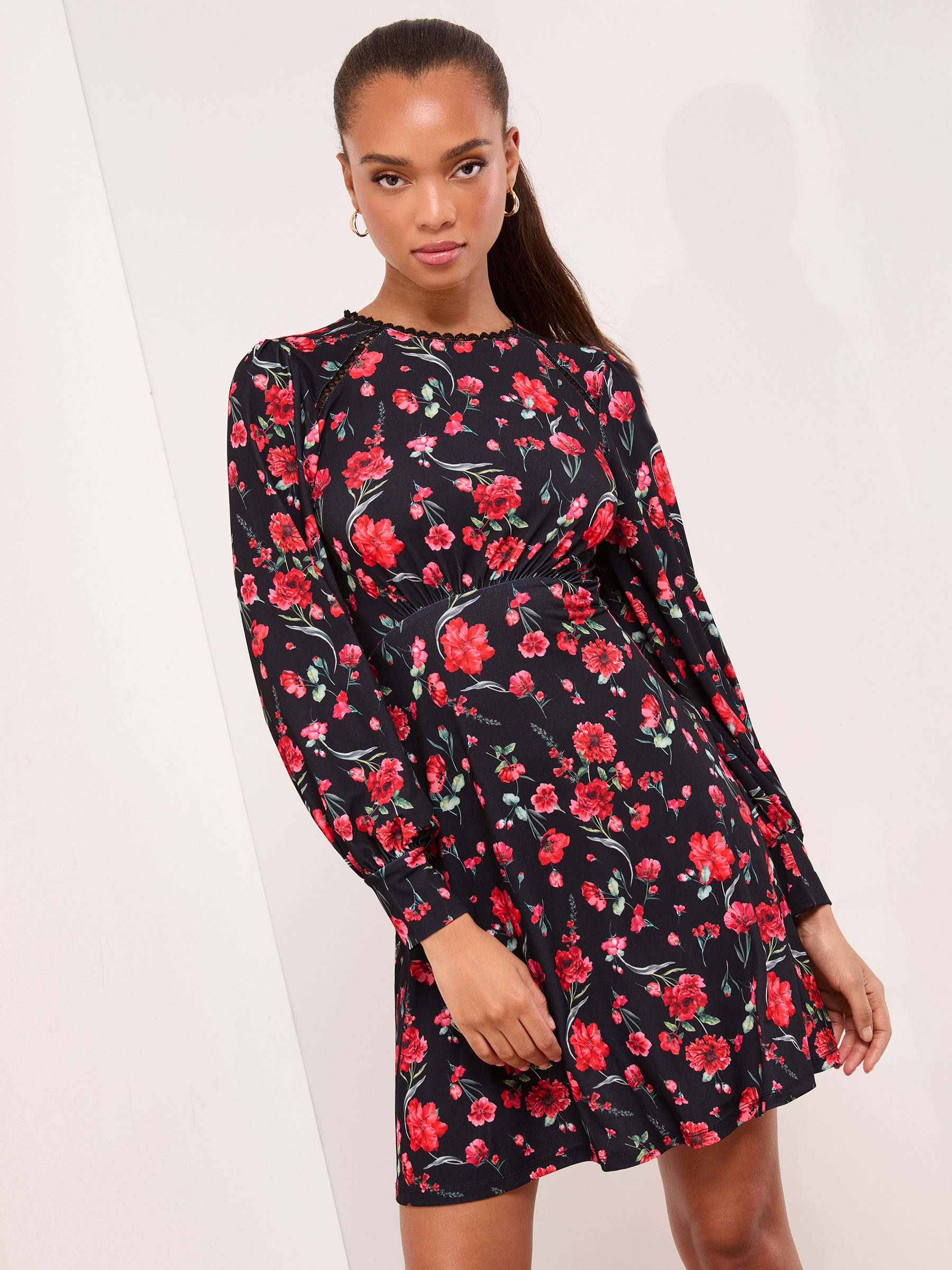 Buy Lipsy Black Mini Floral Lace Trim Jersey Underbust Dress from