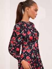 Lipsy Black Mini Floral Lace Trim Jersey Underbust Dress - Image 4 of 5
