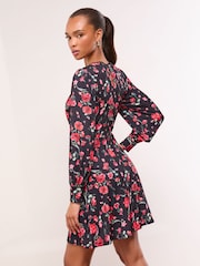 Lipsy Black Mini Floral Lace Trim Jersey Underbust Dress - Image 5 of 5