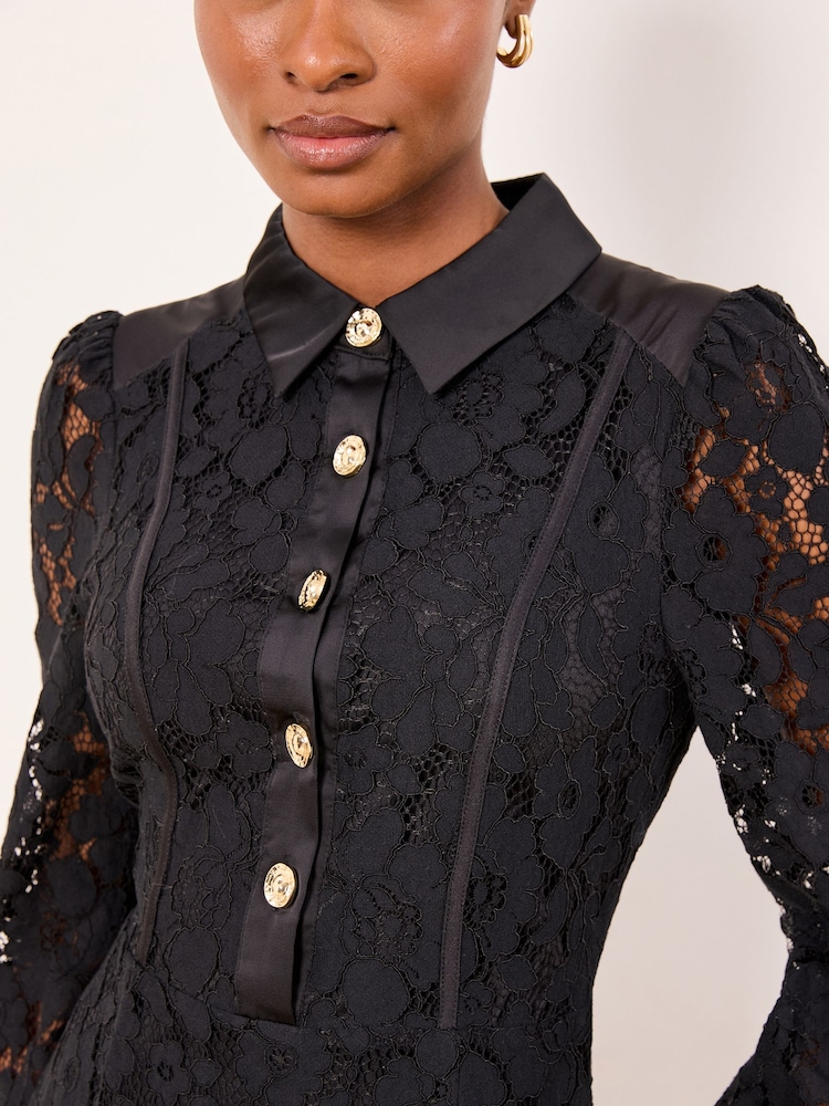 Womens Lipsy Black Mini All-Over Lace Long Sleeve Skater Dress US 14 Womens Lipsy Black Mini All-Over Lace Long Sleeve Skater Dress US 14