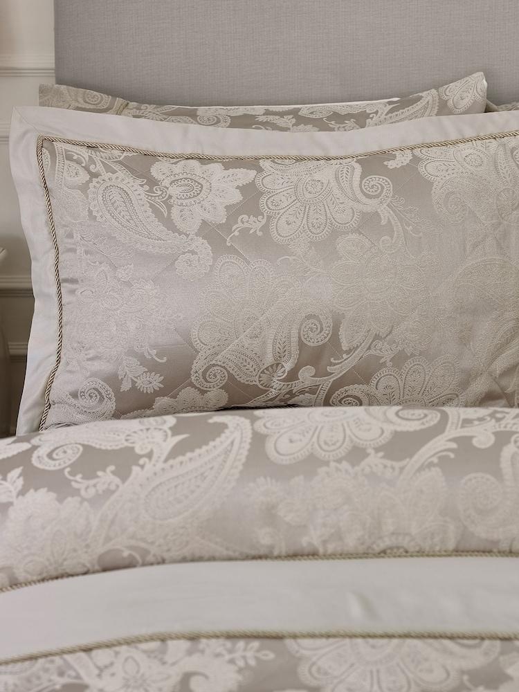 Catherine Lansfield Champagne Gold Opulent Jacquard Quilted Pillow Sham Pair - Image 1 of 2 Catherine Lansfield Champagne Gold Opulent Jacquard Quilted Pillow Sham Pair - Image 1 of 2