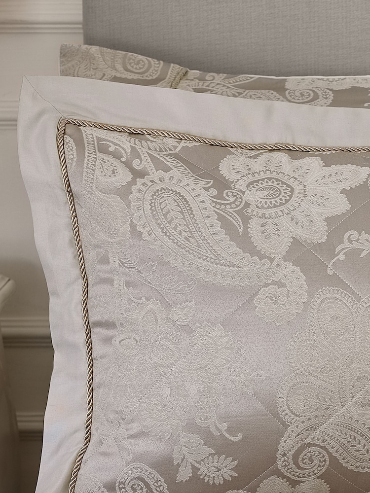 Catherine Lansfield Champagne Gold Opulent Jacquard Quilted Pillow Sham Pair - Image 2 of 2 Catherine Lansfield Champagne Gold Opulent Jacquard Quilted Pillow Sham Pair - Image 2 of 2