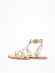 Lipsy Gold Scallop Detail Faux Leather Flat Gladiator Summer Sandals - Image 5 of 5