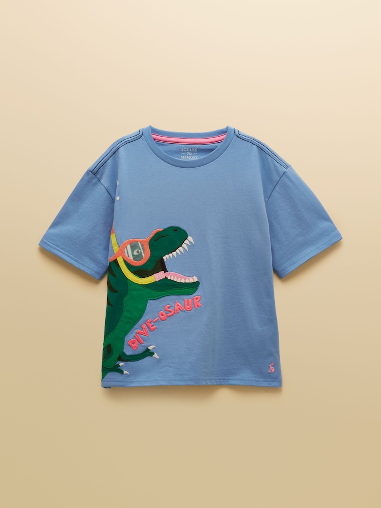 Mėlynasis dinozauras - „Joules“ berniukiški marškinėliai su „Archie Applique“ grafika - 1 paveikslėlis iš 5