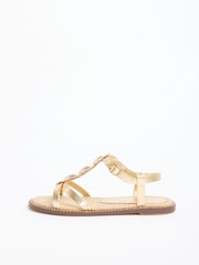 حلية شيل ذهبية - صندل مسطح بشريط علوي على شكل T من Lipsy - صورة 5 من 5