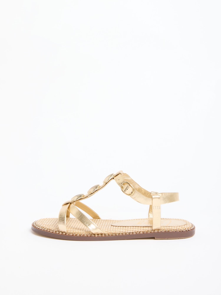Lipsy Gold Shell Charm Standard Fit T Bar Flat Sandals - Image 6 of 6 Lipsy Gold Shell Charm Standard Fit T Bar Flat Sandals - Image 6 of 6