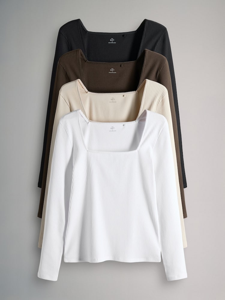 The Set 4 Pack Square Neck Lace Trim Ribbed Tops - صورة 1 من 7 The Set 4 Pack Square Neck Lace Trim Ribbed Tops - صورة 1 من 7