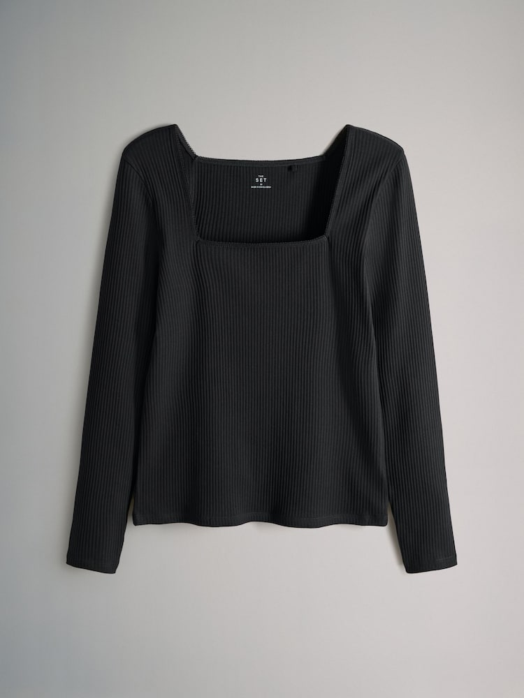 The Set 4 Pack Square Neck Lace Trim Ribbed Tops - صورة 2 من 7 The Set 4 Pack Square Neck Lace Trim Ribbed Tops - صورة 2 من 7