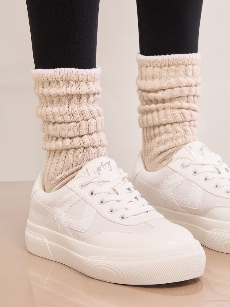 Lipsy White Chunky Canvas Lace Up Sports Trainers - Image 1 of 5 Lipsy White Chunky Canvas Lace Up Sports Trainers - Image 1 of 5