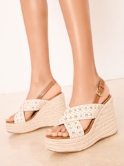 Lipsy Cream Cross Strap Gem Embellished High Heel Wedge Summer Sandals - Image 2 of 5