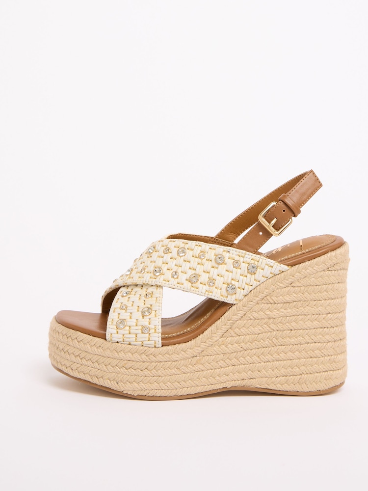 Lipsy Cream Cross Strap Gem Embellished High Heel Wedge Summer Sandals - Image 5 of 5